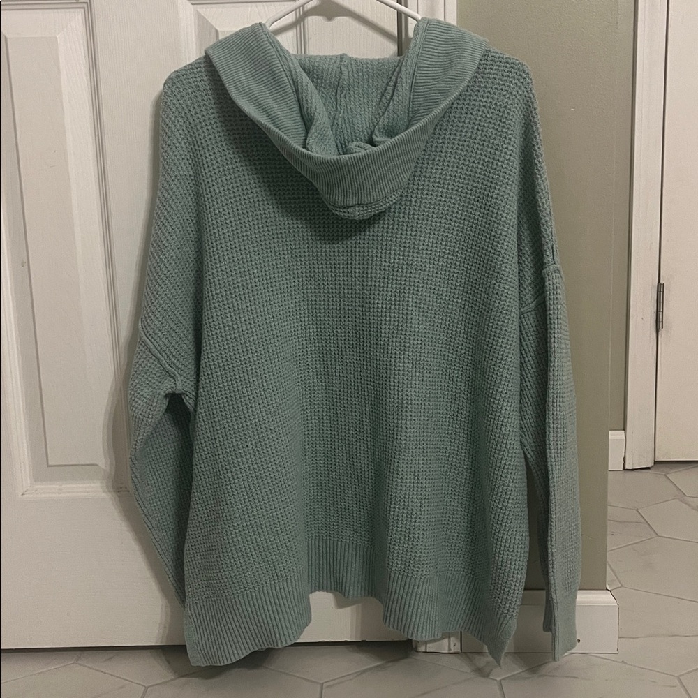 aerie V-Neck Hooded Waffle Knit Sweater - Picture 4 of 4